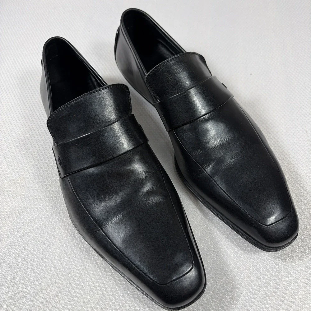 GUCCI Men's Black Double GG Logo Leather dress‎ loafers Italy 40 / US 7E w/ COA